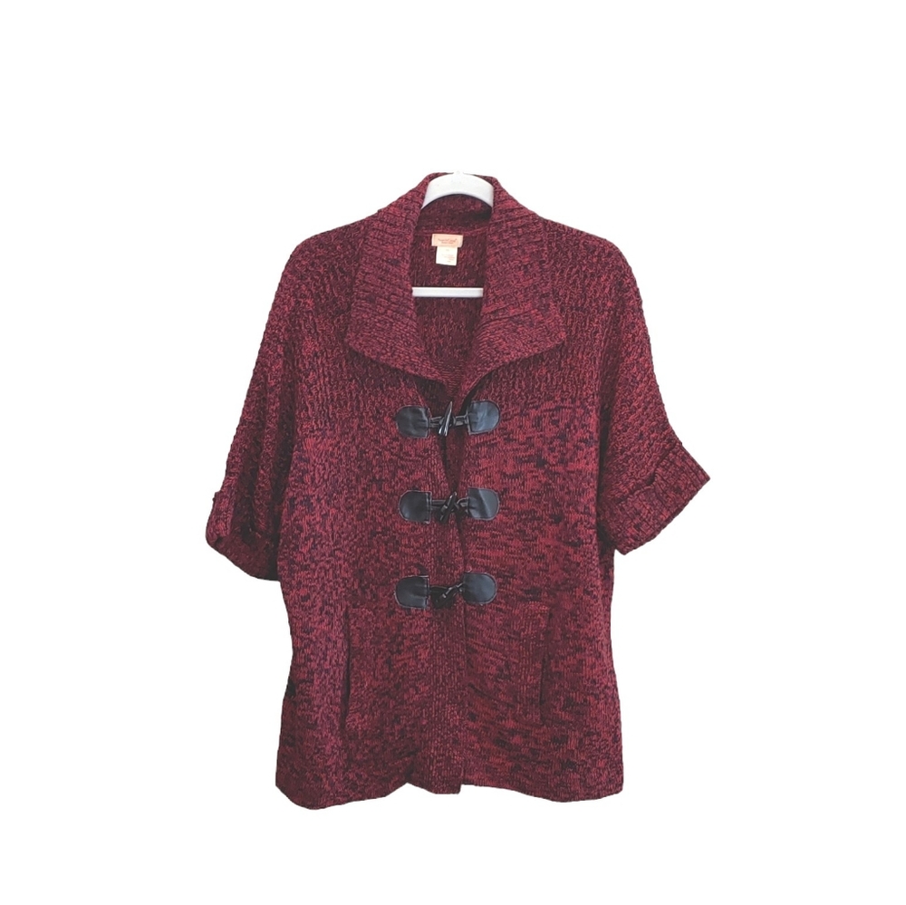 Vintage Northcrest women red black open front knit cardigan top  vest size 1X